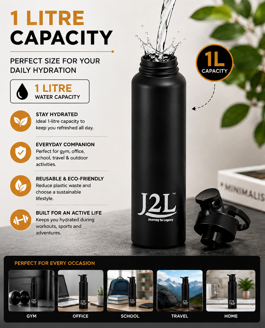 J2L Steel Water Bottle 1 Ltr 