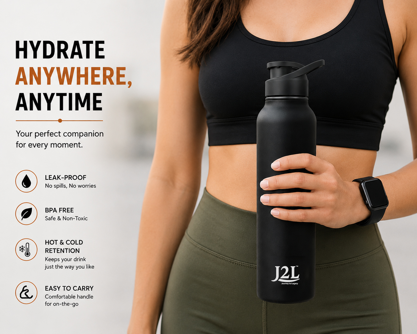 J2L Steel Water Bottle 1 Ltr 