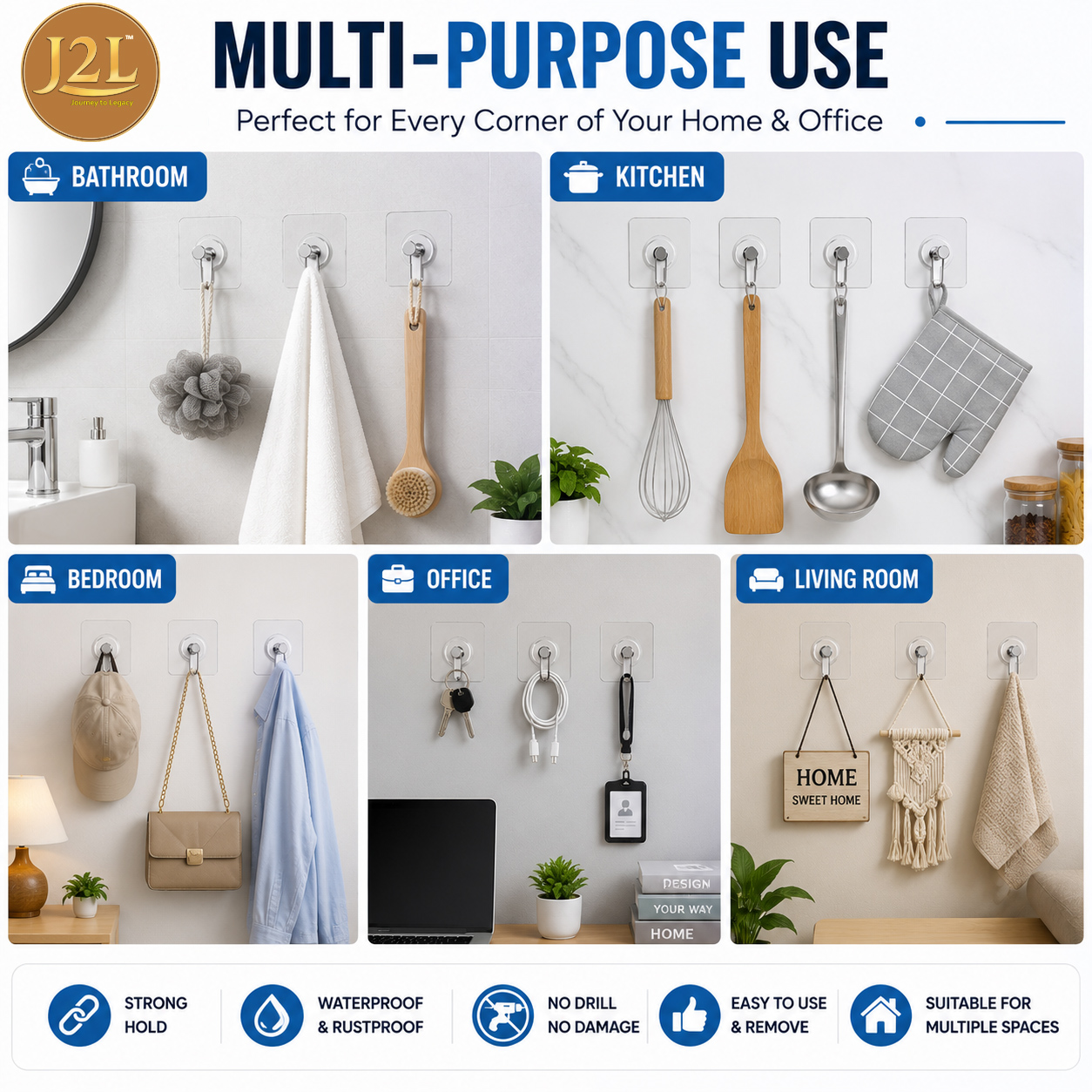 J2L Adhesive Wall Hooks 