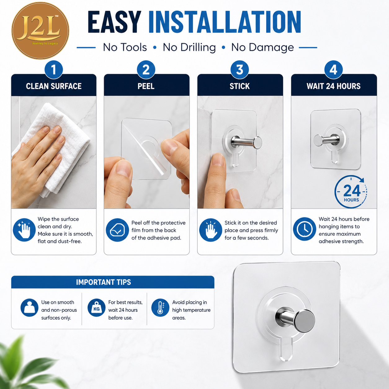 J2L Adhesive Wall Hooks 